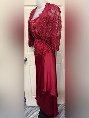 Jade Couture Elegant Black Cherry Lace Evening Wedding Dress with Bolero